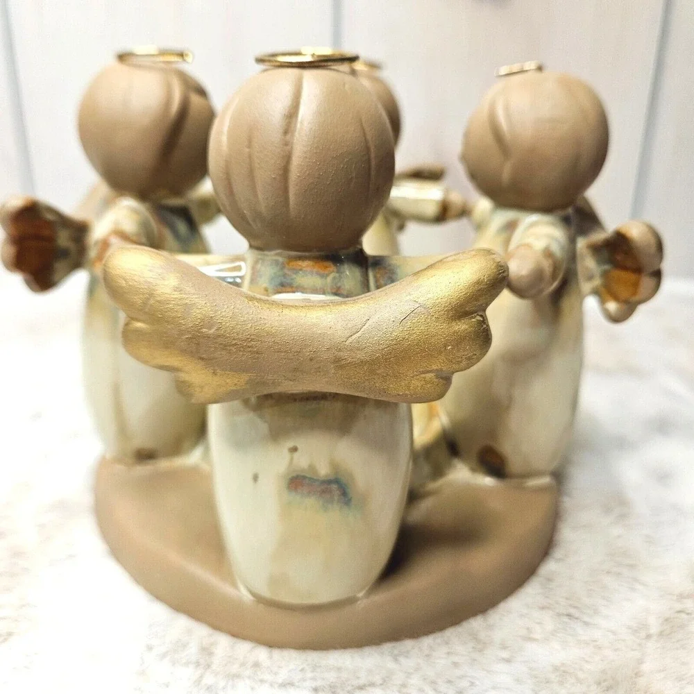 Circle Four Angels Ceramic Pottery Votive Candle Holder Year-Round Artsy‎